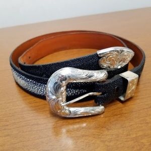 Stingray Leather Belt Sterling Silver Buckle 38